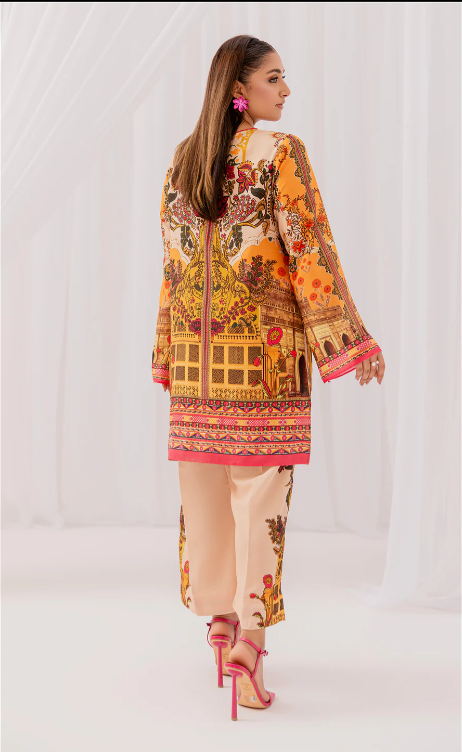 Vibrant Orange Print Festive Ensemble