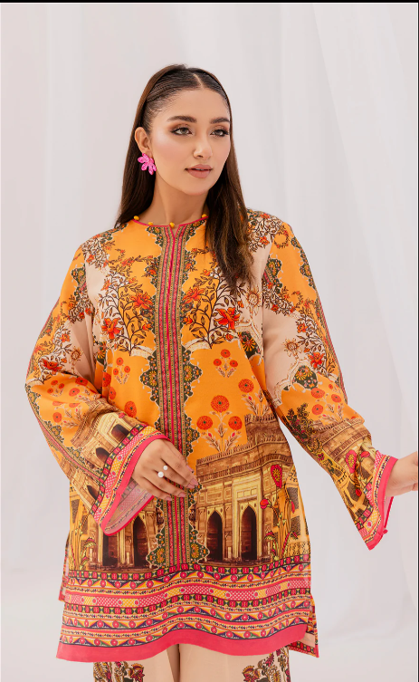 Vibrant Orange Print Festive Ensemble