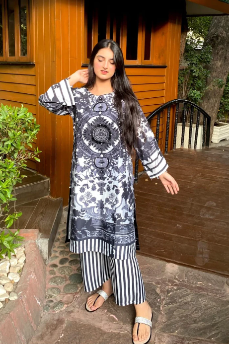 Black and White Printed Kurta Set