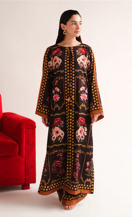 Graceful Long Dress with Floral Panel Print